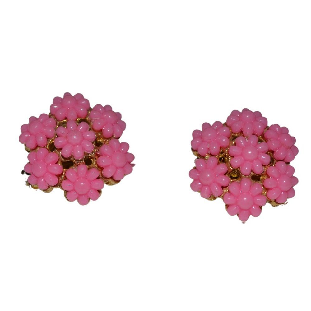 Vintage/Estate Rare Pink Flower Cluster  Clip-On Earrings "Super Cute!"